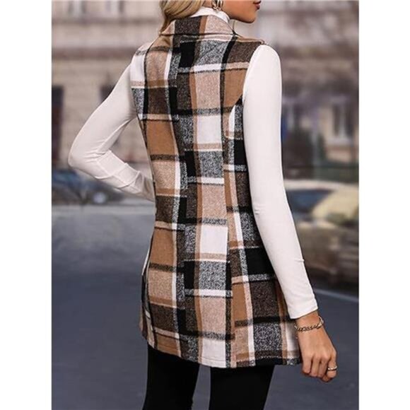 Plaid Button Up Vest Coat - Picture 4 of 7